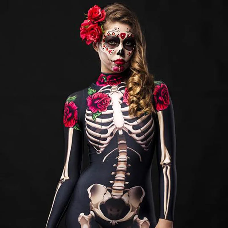 

Halloween Cosplay Costumes Horror Skeleton Cosplay Clothing Children's Adult Rose Skeleton Jumpsuit Halloween Costumes for Women