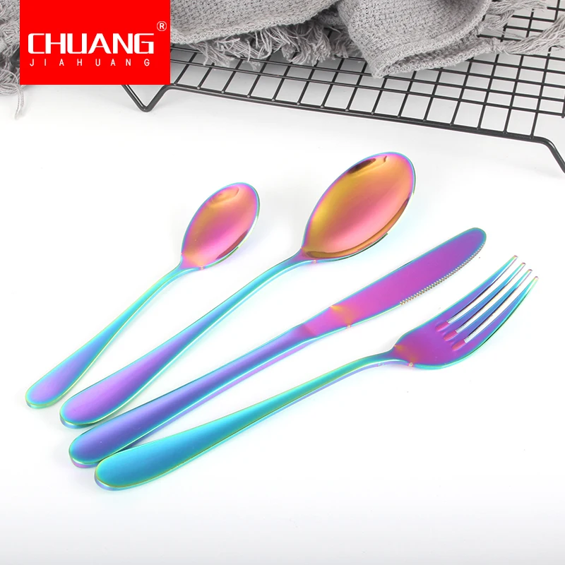 4 шт./компл. Porta золото Красочные посуда Нержавеющая сталь столовые приборы