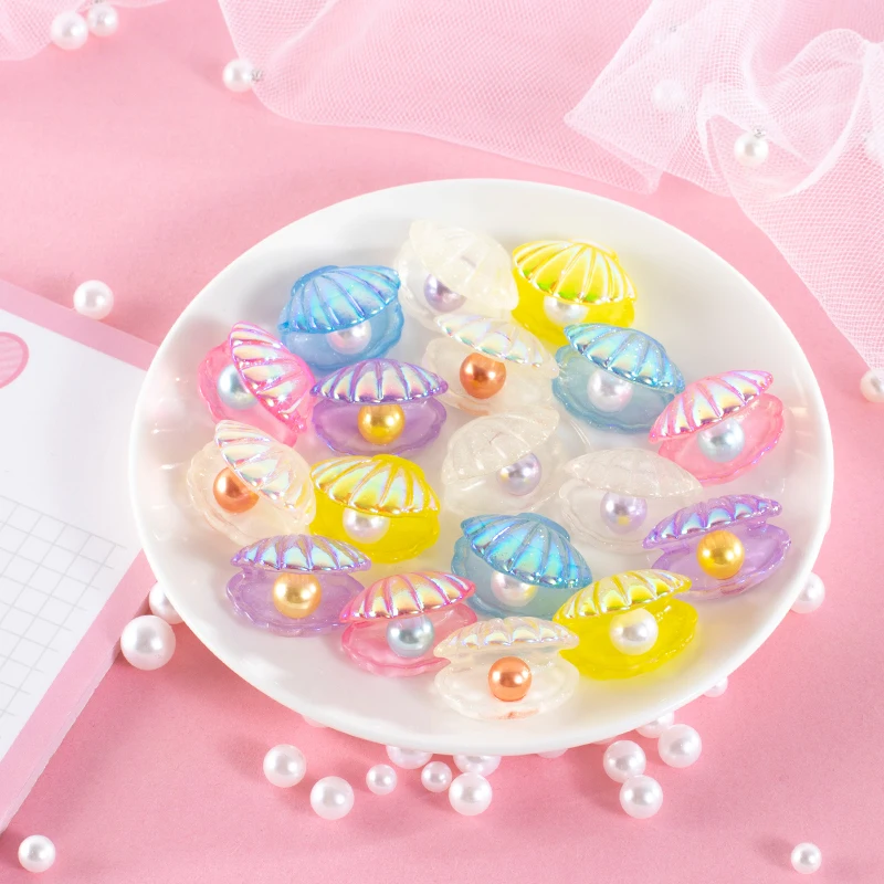 

10Pcs Cute Kawaii Color Plated Pearl Shells Flat Back Resin Cabochons Scrapbooking DIY Jewelry Craft Decoration Accessorie