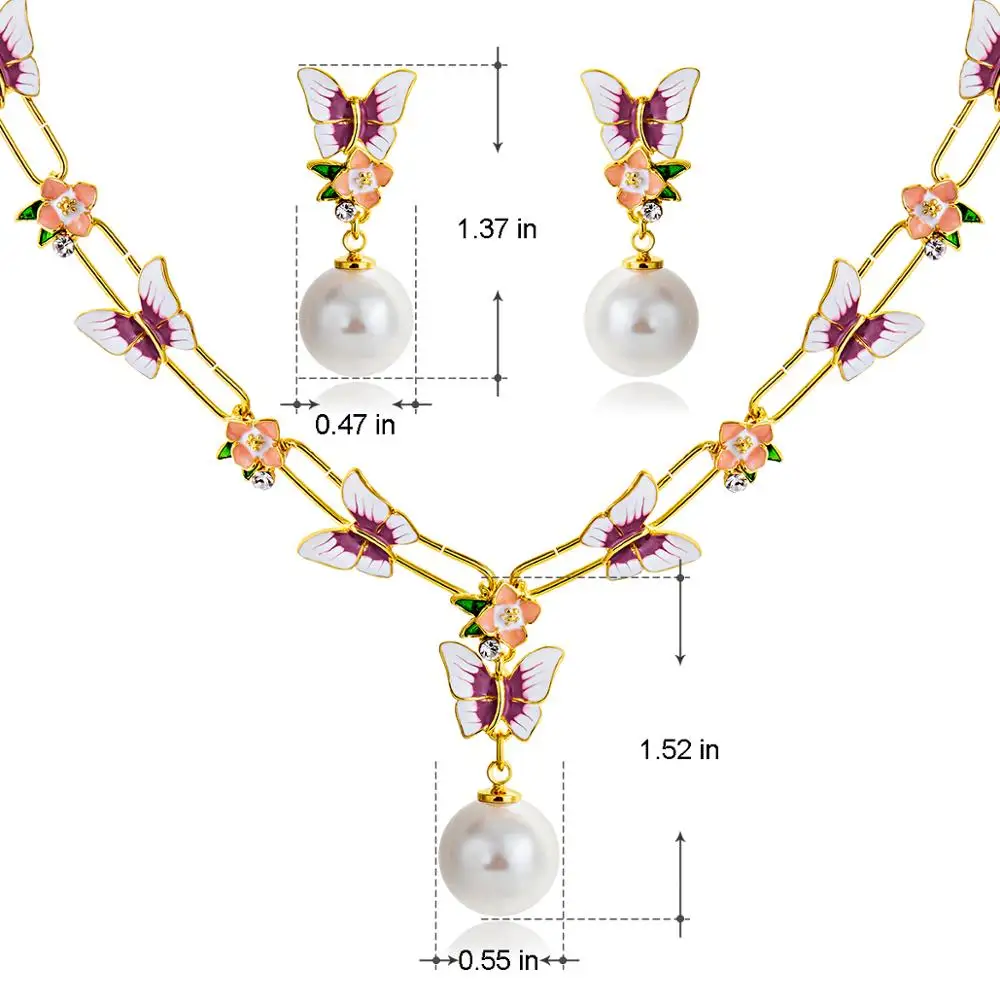 

Viennois Fashion Pearl Jewery Set Gold Color Butterfly Design Simulated Pearl Necklace and Earring Set For Women Bridal Set