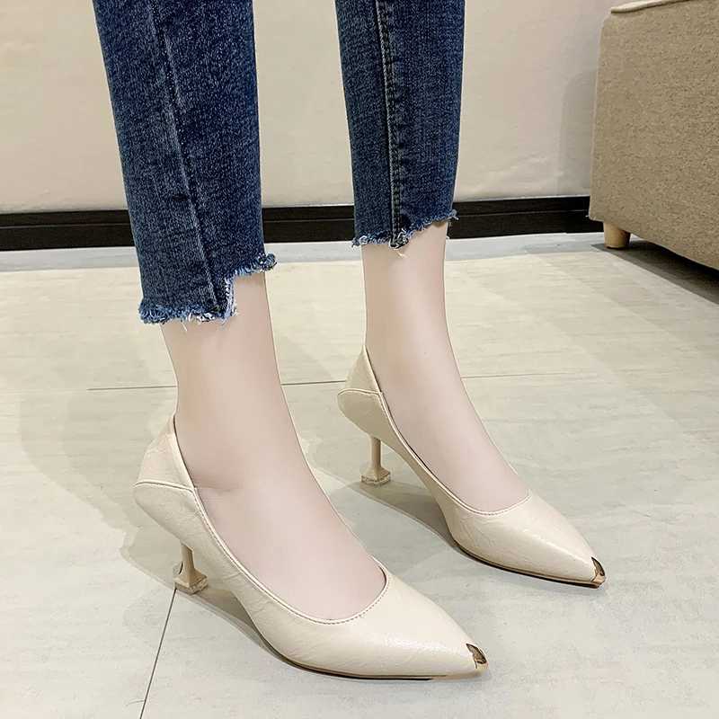 Туфли-лодочки женские на высоком каблуке 7 см лаконичные туфли из искусственной