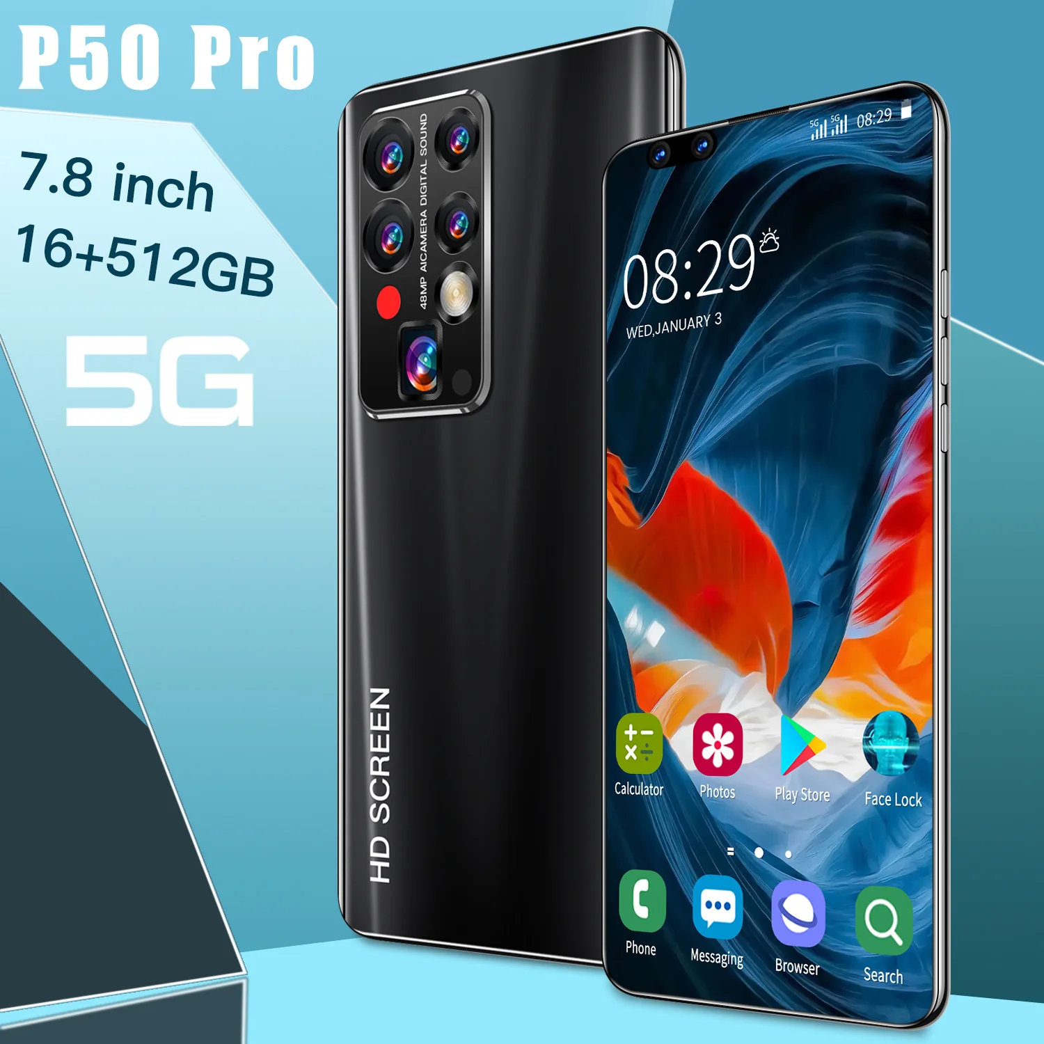 

Smartphone HUAWE P50 Pro 7.8Inch Android 11 Smartphone 16G+512G Mobile Phone Fingerprint unlock Global Version Cellphone