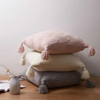 soft cushion cover 45x45cm ivory pink grey pillow cover tassels chenille knit home decoration square pillow case for sofa bed