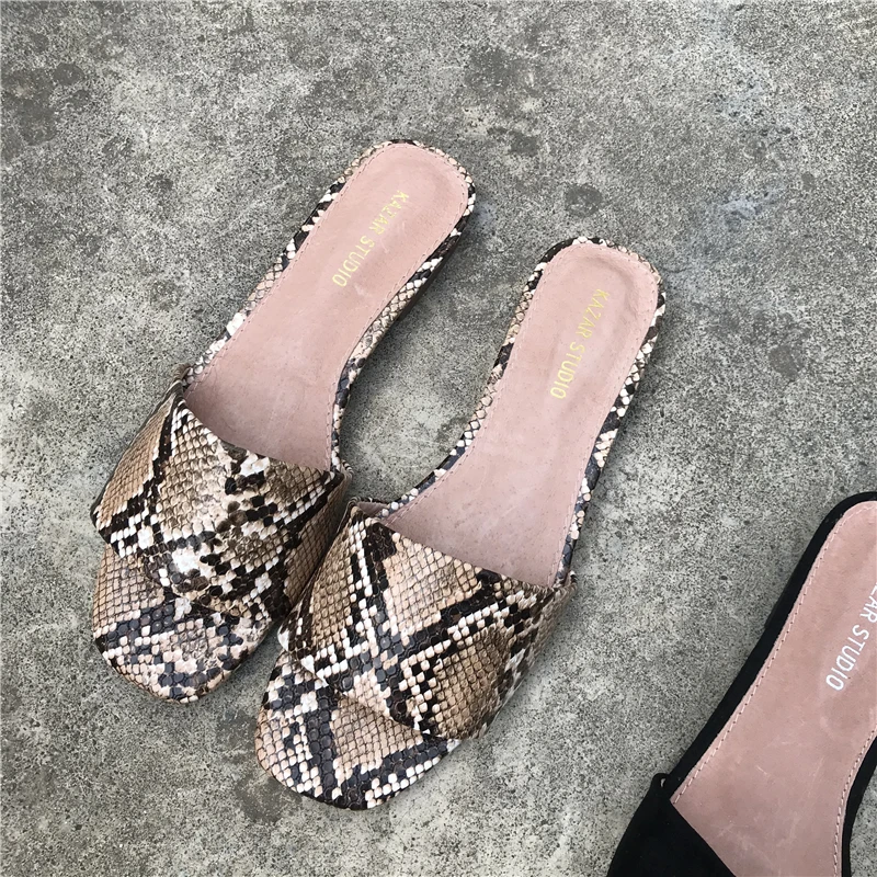 

Loafers Shoes Woman's Slippers Snakeskin Low Flock Slides Big Size 2021 Flat Summer Rubber Rome Scandals PU Basic Shoes Ladies'