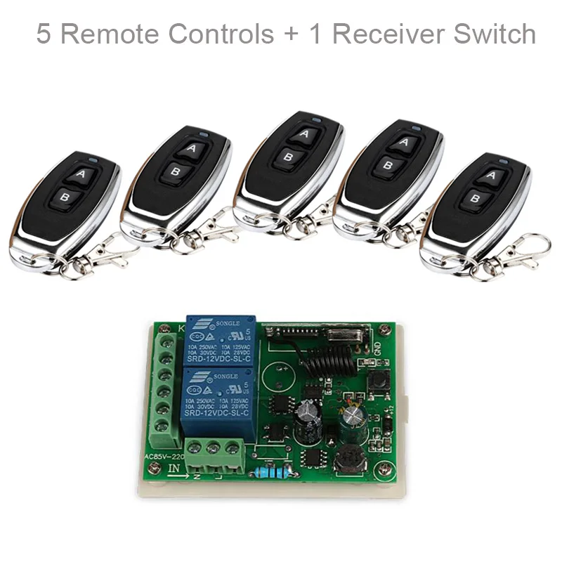 5 RC and 1 Receiver QIACHIP 433 МГц AC 110 В 220 В беспроводной 2CH РЧ передатчик дистанционное управление переключатель+ РЧ релейный приемник для светильник открывания двери гаража - Цвет: 5 RC and 1 Receiver