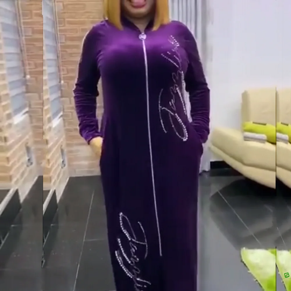 

Diamond Velvet Long Maxi Dress 2021 New Arrivals African Dashiki Pattern Print Dress Long Sleeve Casual Dresses For Women