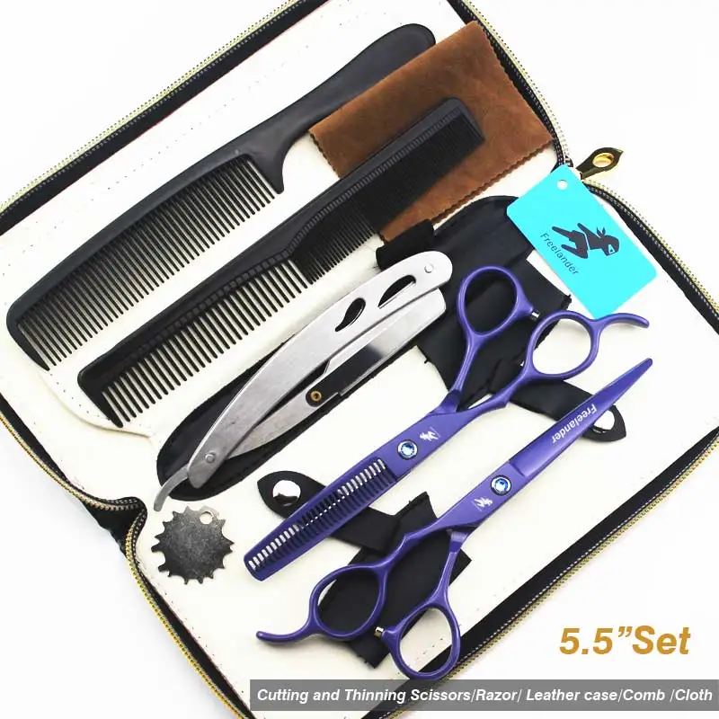 5.5Violet Set2 5,5/6,0 дюймов серебряные японские ножницы для волос дешевые Парикмахерские ножницы Ножницы Парикмахерская бритва стрижка левосторонние ножницы - Цвет: 5.5Violet Set2