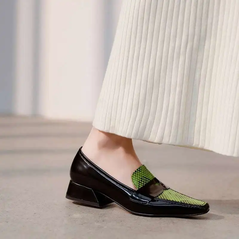 

Krazing Pot superstar cow leather square toe slip on loafers spring shoes med heels elegant office lady dress women pumps L82