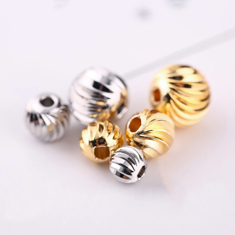 

Gold Silver Metal Beads 3/4/6/7/10MM Carved Round Copper Spacer Loose Beads for Jewelry bracelet necklace making DIY accessories