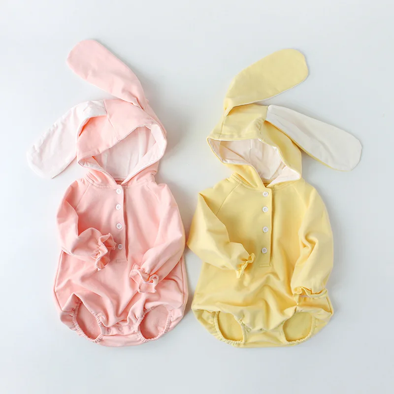 

Newborn Baby Girls Boys Clothes Infant Fall Winter Jumpsuits Rabbit Ears Hooded Thick Bodysuits Party Rompers Photo Props 3-18M