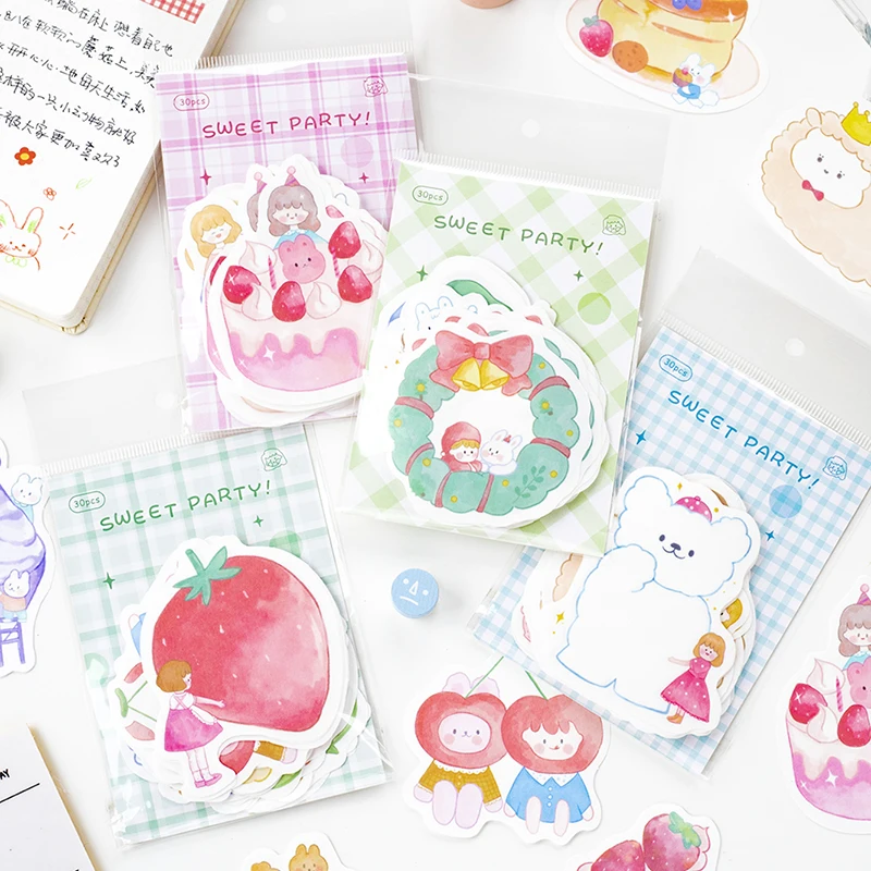 

Yoofun 30 Pc/Pack Cute Fresh Cartoon Stickers Scrapbooking Student Planner Stickers Kawaii Journaling Decorative Sticker Label