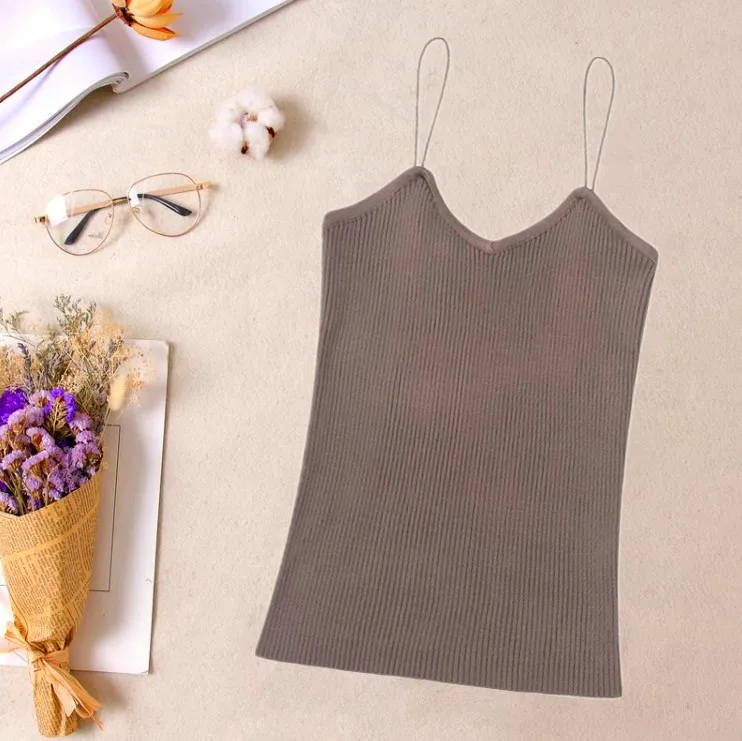 Women Summer Sexy Camisole Tanks Slim Casual Tank Tops Lady's Undershirt Solid Breathable Shoulder Vest For Female - Цвет: Coffee