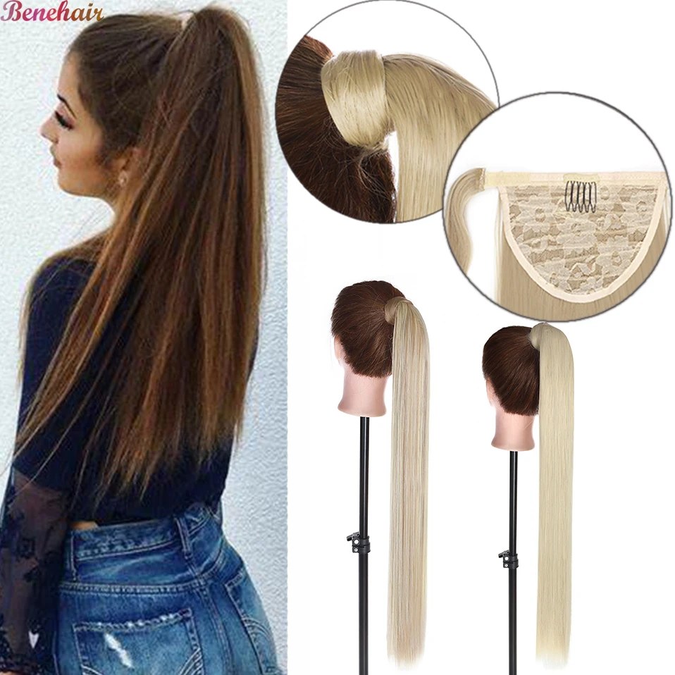 

Benehair 32Inch Long Straight Wrap Around Clip In Natural Ponytail Hair Extension High Temperature Fiber Synthetic Hair Piece