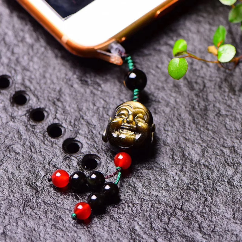 Подвеска на мобильный телефон кулон мужской креативный обсидиан смайлик фигурка