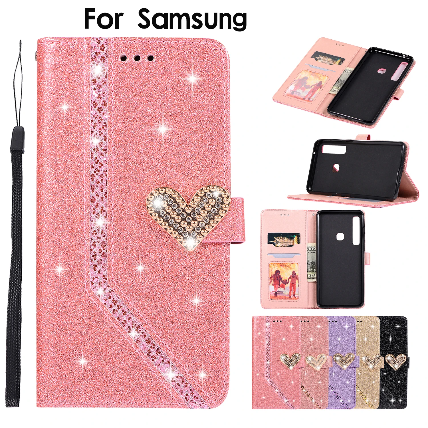 

Glitter Leather Flip Wallet Case For Samsung Galaxy J3 J4 J8 J6 PLUS A510 521 A4 A6 A7 A8 A9 A30 A50 A70 A40 A42 A12 A02S Case