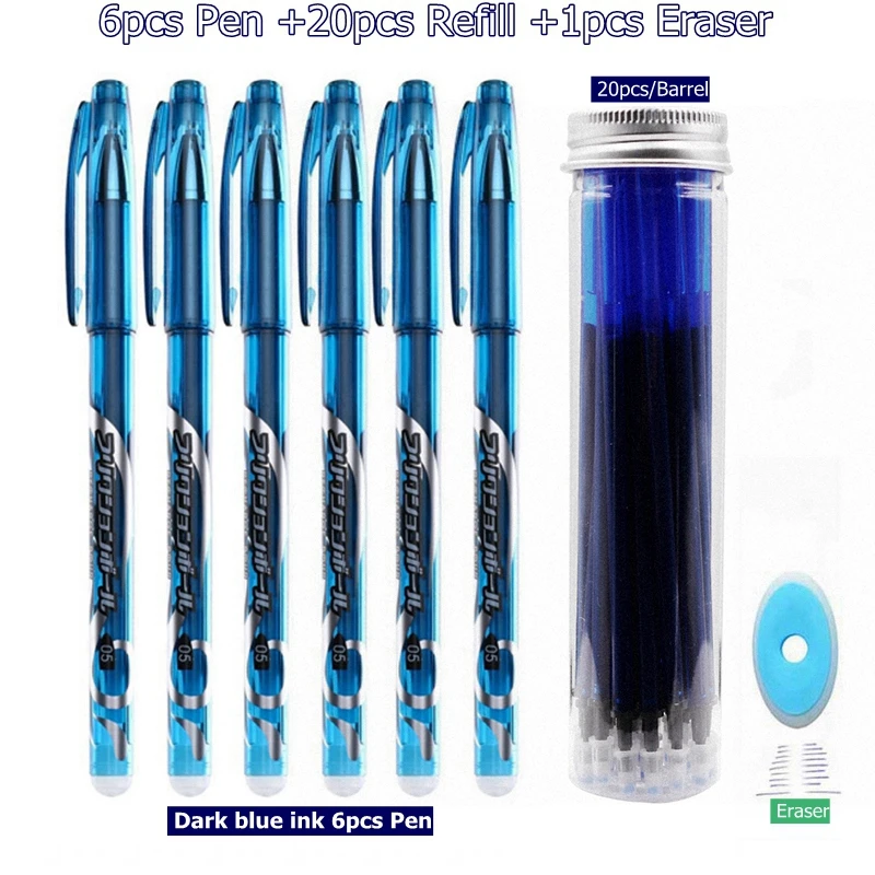 W-27pc-Set-Dark blue 27 шт./компл. со стирающимися чернилами гелевая ручка синие чернила 0,5 мм моющиеся ручка милые ручки пополнения стержни для школы ручка пишущие инструменты симпатичные канцелярские принадлежности - Цвет: W-27pc-Set-Dark blue