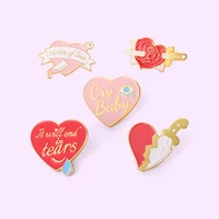 broken pink heart enamel pin dagger assassination rose lover heart brooches backpacks clothes lapel badge jewelry gift for lover