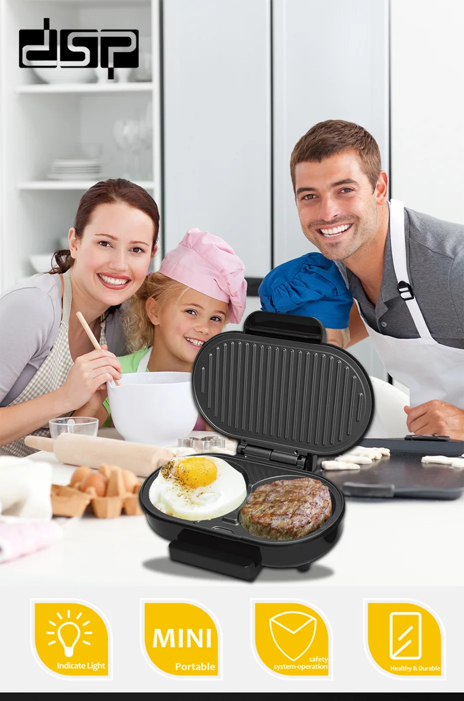 

New Egg Burger Machine Home Light Breakfast Machine Fried Egg Barbecue Multi-function Non-stick Burger Mold Kitchen Accessories