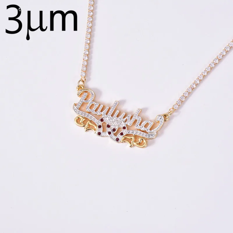 

3UMeter Tennis Necklaces Chain Letter Name Gothic Double Plated Name Necklace Hip Hop Custom Carving Batch of Flowers for Gifts