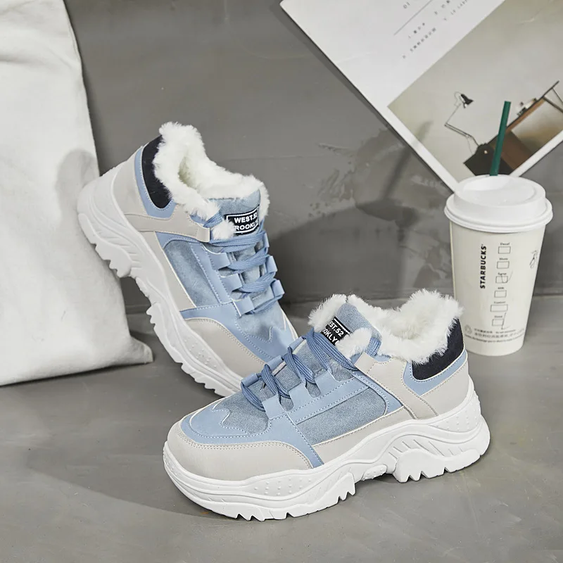 

Women Boots Sneakers Winter Shoes Platform Sneakers Plush Fur Inside Lace Up Women Casual Shoes Booties Fashion 2020