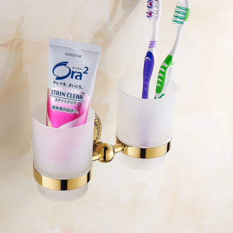 Роскошный позолоченный полированный латунный двойной держатель для чашки