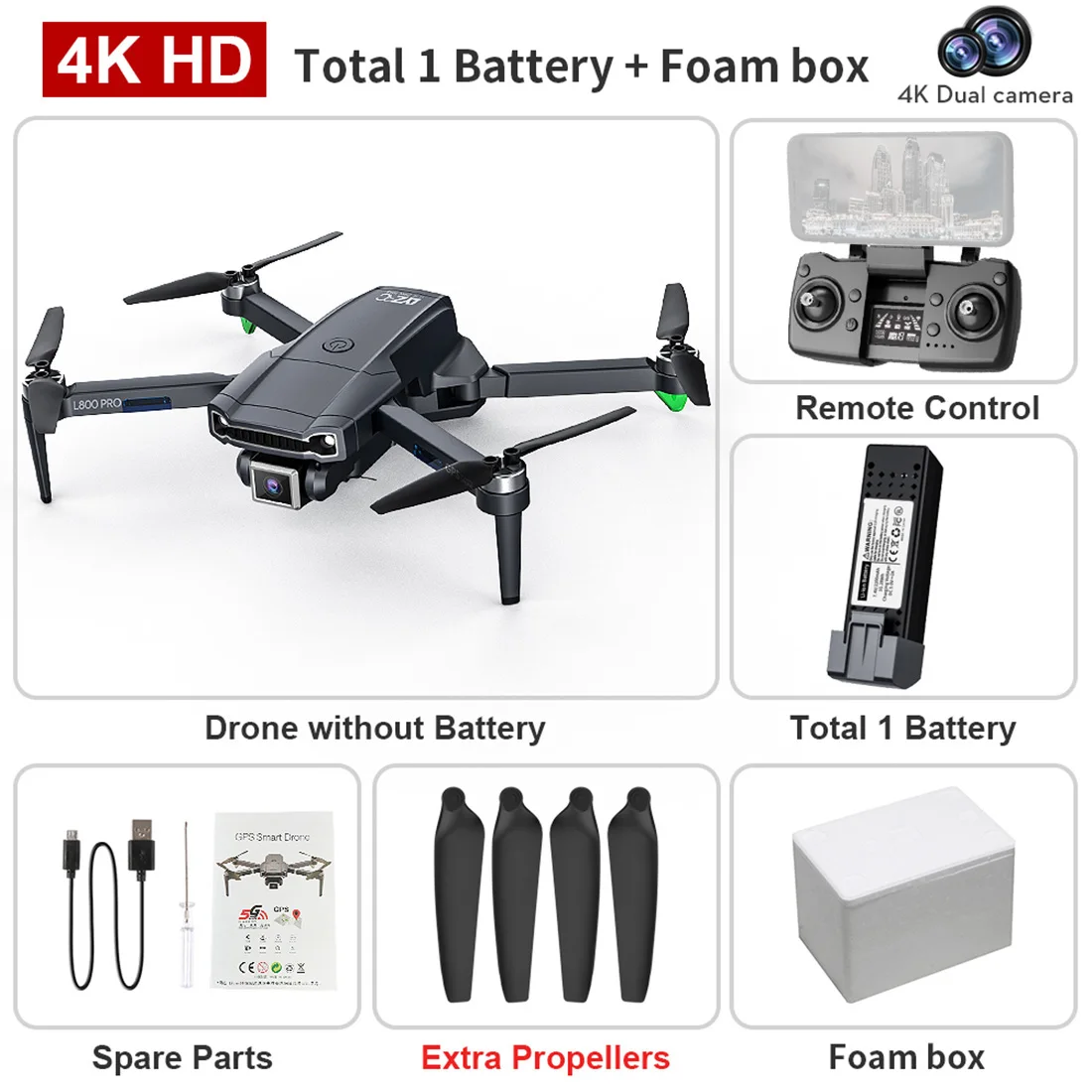 

LYZRC L800 PRO 5G WI-FI дистанционным управлением и съемкой от первого лица, беспилотные летательные аппараты с 4K HD двойной Камера EIS Gimbal GPS/оптическим...