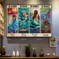 mermaid be strong be brave be humble be badass vintage posters mermaid lovers gift home decor canvas wall art prints