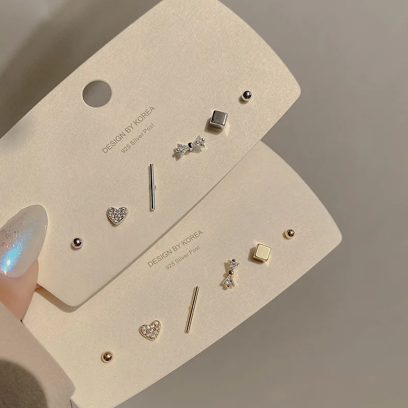 

2021Korea Fashion Gold/Silver Metal Earrings Set Bowknot Heart Square Round Strip Small Stud Earrings Set for Women Girl Jewelry