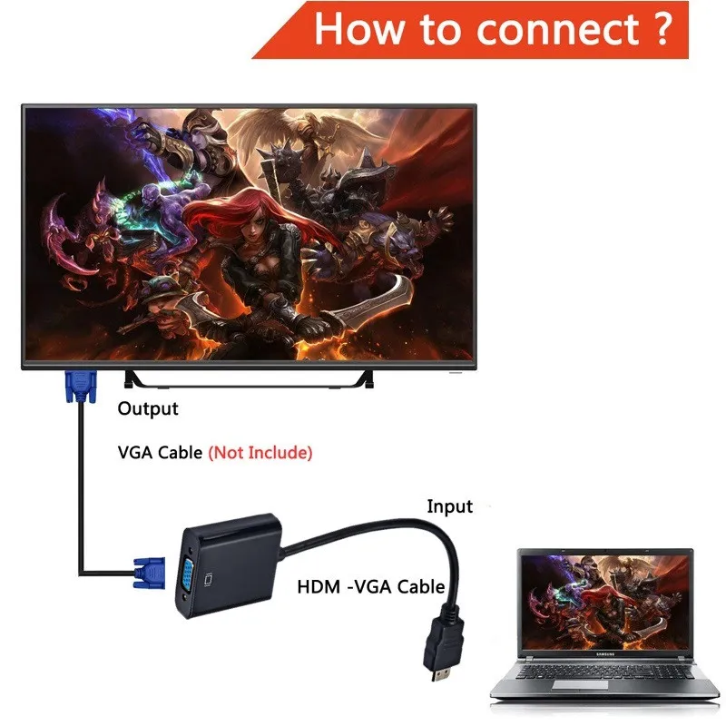 Переходник HDMI (штекер)/VGA (гнездо) HD цифро-аналоговый преобразователь |