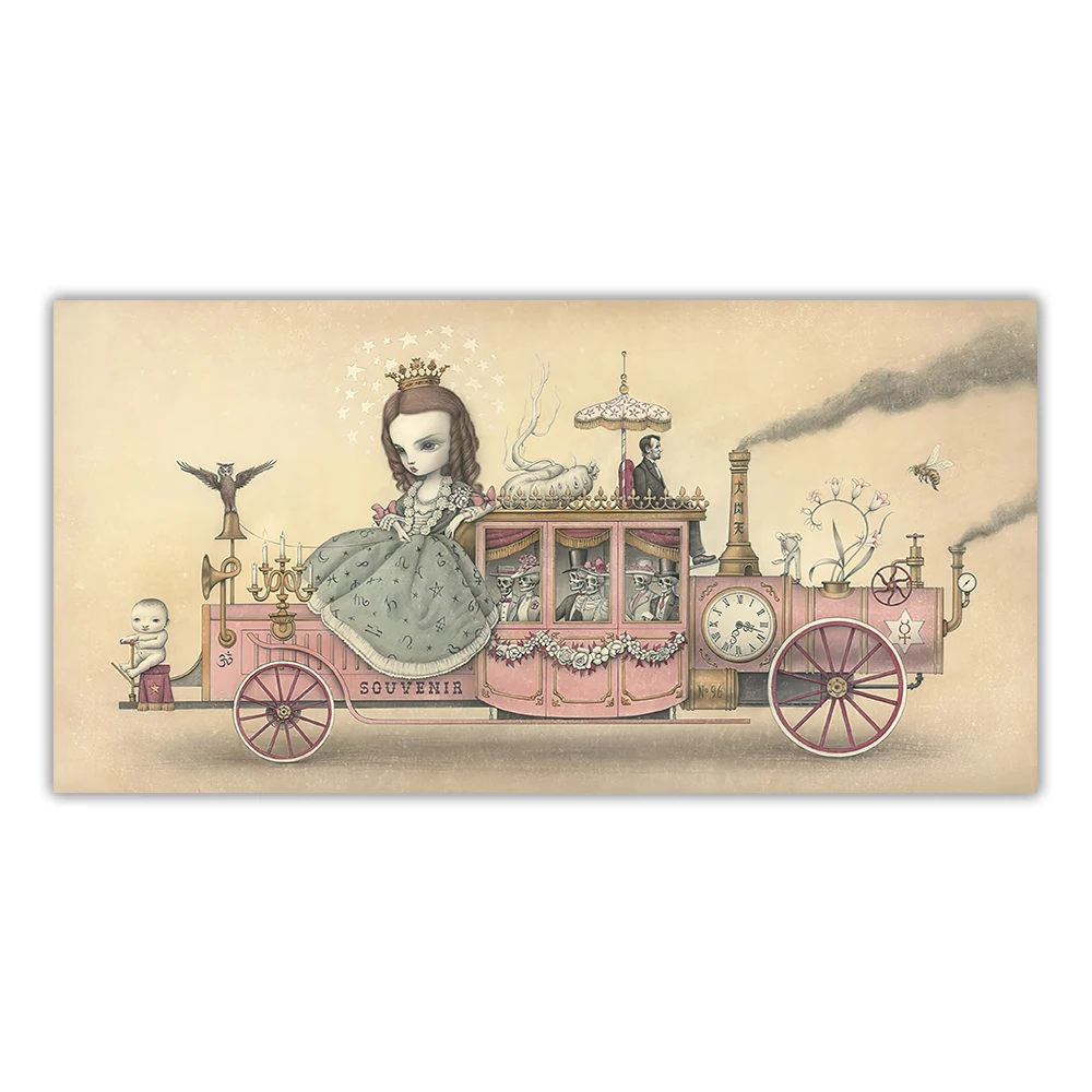 Картина маслом на холсте омнибус в стиле сюрреалиста