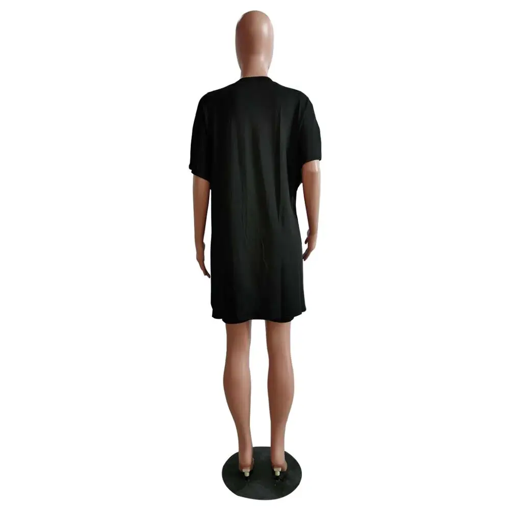 

New fashion solid color casual 2-piece loose V-neck short sleeve T-shirt and shorts women's set