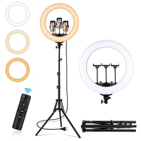 18 inch bi color ring light led 3000 6500k selfie fill lamp with tripod remote dimmable 3 phone clips photography live lighting