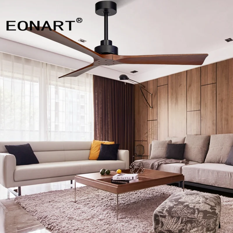 

52 Modern Solidwood DC Ceiling Fan Without Light Remote Control Wooden Black Ceiling Fan Home Without Lamp Ventilador De Techo