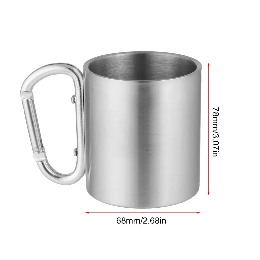 

OUTAD 180ml Stainless Steel Cup for Camping Traveling Outdoor Cup Double Wall Mug with Carabiner Hook Handle