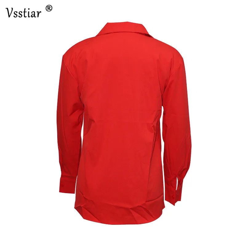 

Vsstiar Plus Size Women Blouse New Fashion Long Sleeve Casual Woman Shirts Sexy V Neck Pockets Solid Office Tops