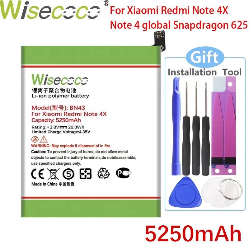 

WISECOCO 5250mAh BN43 Battery For Xiaomi Redmi Note 4X Phone In Stock High Quality Battery+Tracking Number