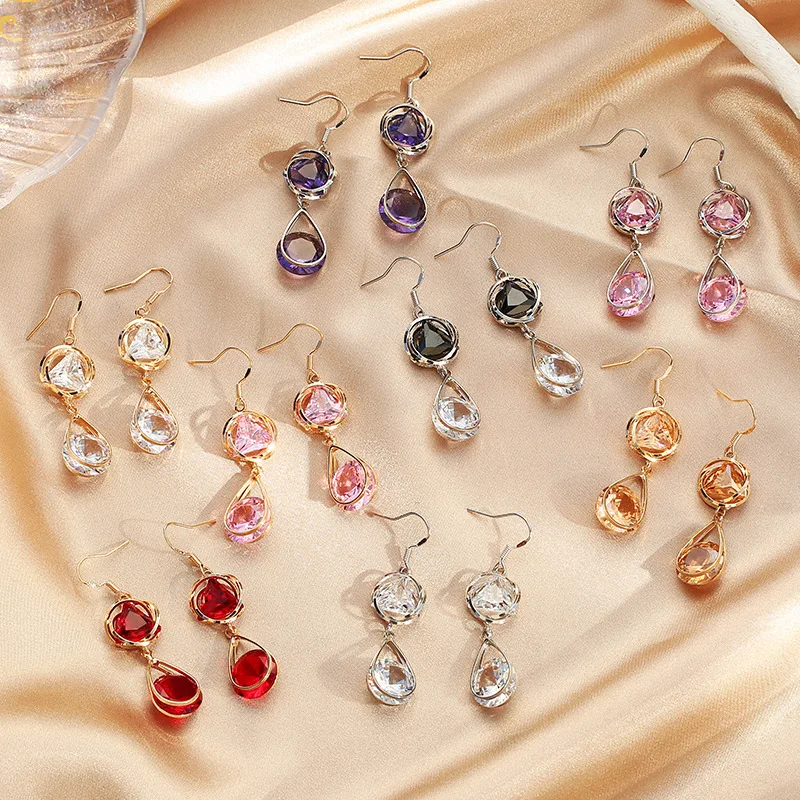2020 Роскошные серьги длинные с кубическим цирконием корейские хрустальные капли