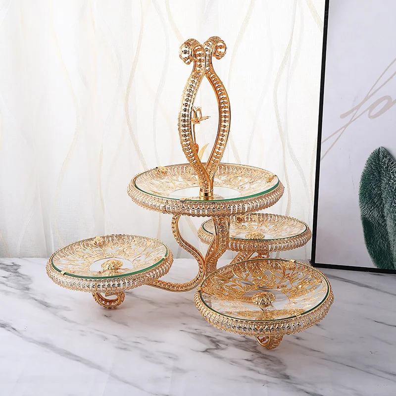 

New style light luxury gold tempered glass multi-style European fruit tray home living room hotel creative fruit tray