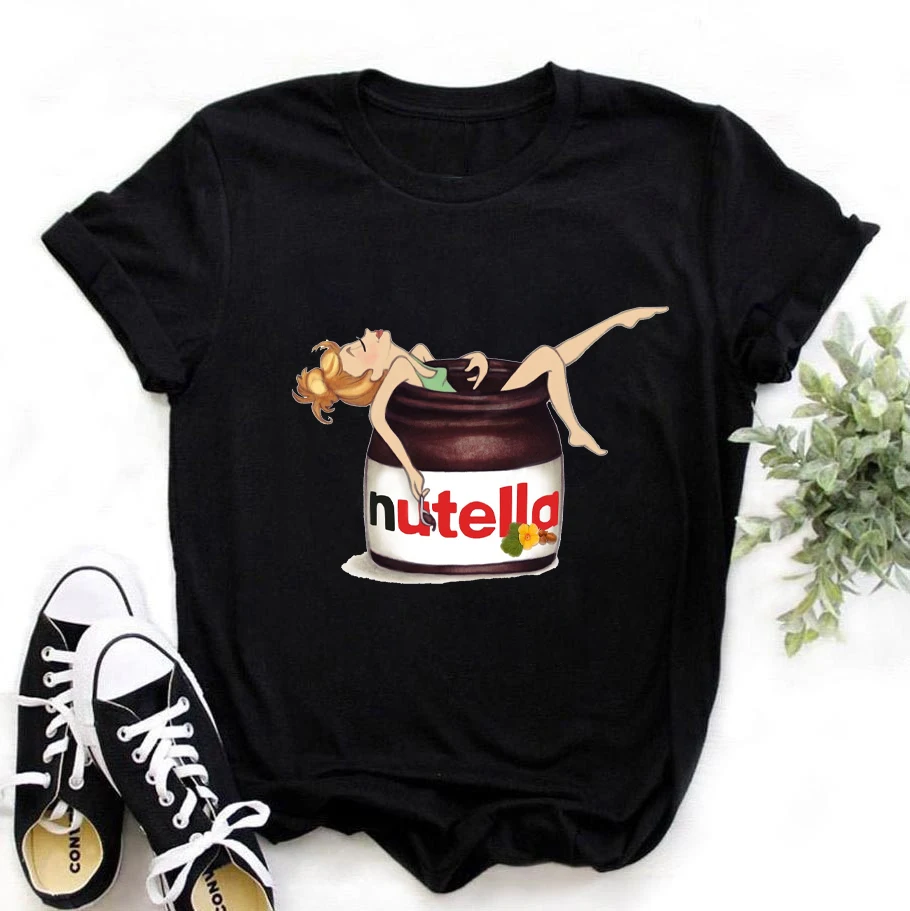 Женская футболка Mayos Nutella женская с мультяшным принтом Футболка Harajuku забавный Топ