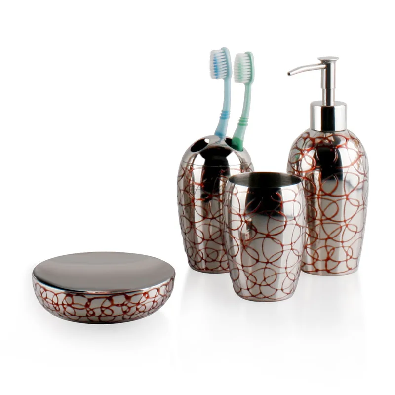 

SUS304 Stainless Steel Bathroom Wash Set Red Wax Painting Holder Bathroom Toothbrush Cup Bathroom Sets