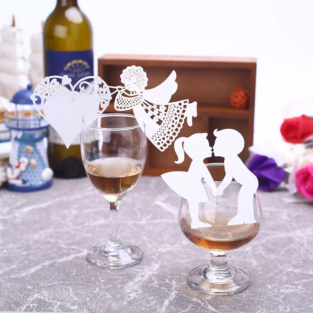 Name Place Card Escort Cup Cardboard Home Supplies Party Kiss Angel Heart Flower Practical Wine Glass Cards Gift Wedding | Дом и сад