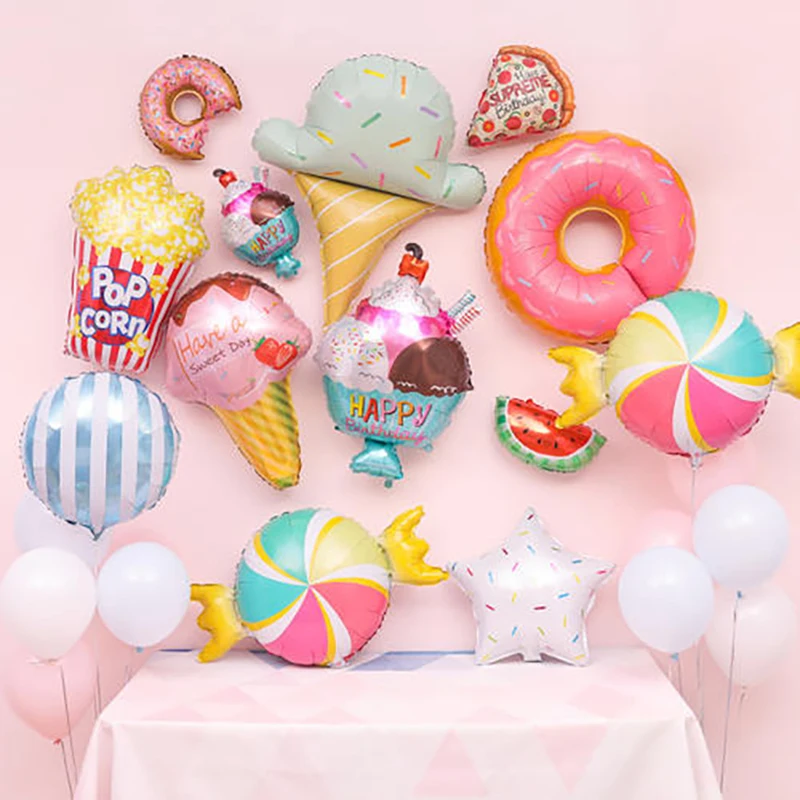 

Pink Donut Candy Ice Cream Foil Balloons Happy Birthday Baby Shower Decoration Balloons Lollipop Globos Sweet Boy Girl Kids Toys