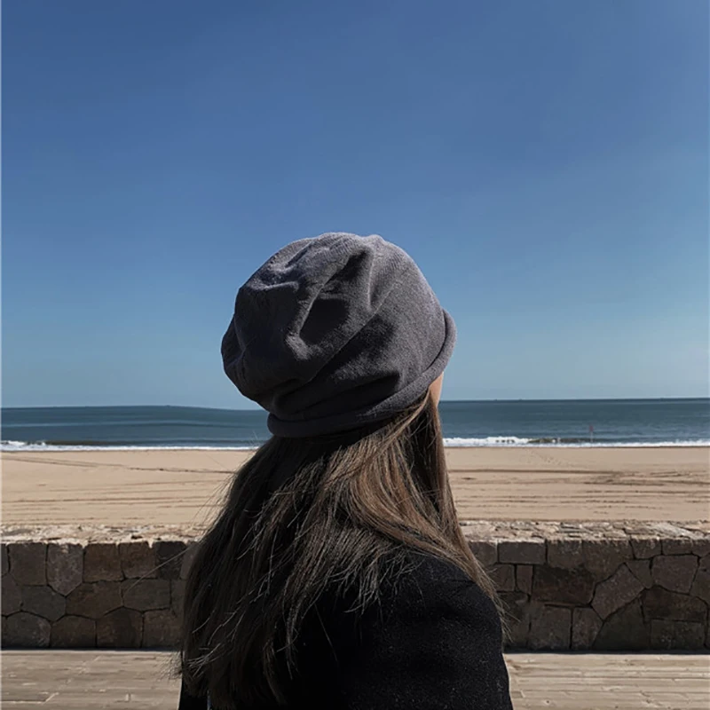 [EAM] Женская Черная серая вязаная Рыбацкая шапка новинка Круглый купол