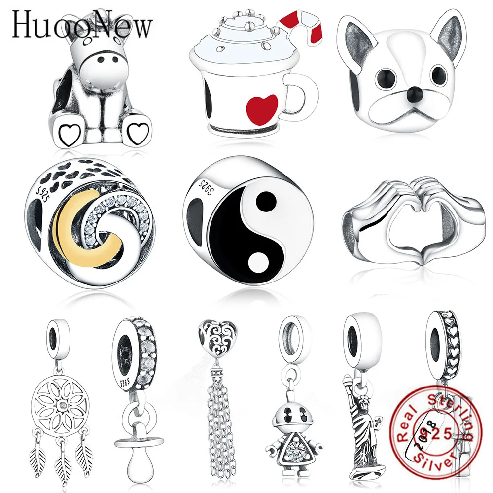 

Оригинальный брендовый браслет HuooNew, подходящий для женщин, серебристый, черный и белый, эмалированный, бусины Тай Чи Yinyang, изготовление, под...