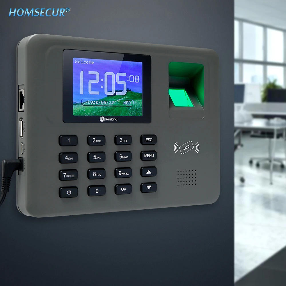 

HOMSECUR Biometric Fingerprint Attendance Time Clock With RFID Card Reader +TCP/IP +USB