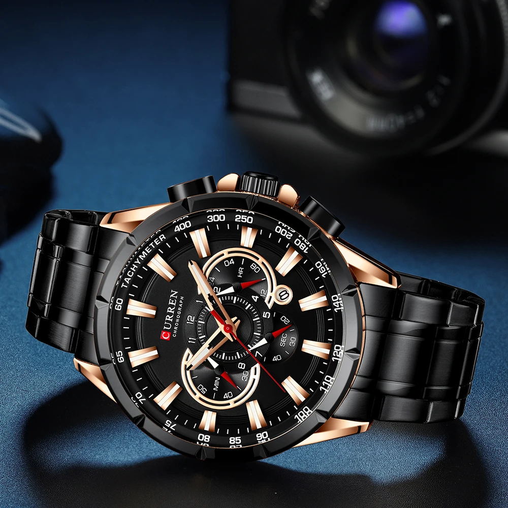 

Men's Watch Fashion Sport Chronograph Wristwatch Mens Watches Top Brand Luxury Quartz Watch Stainless Steel Band