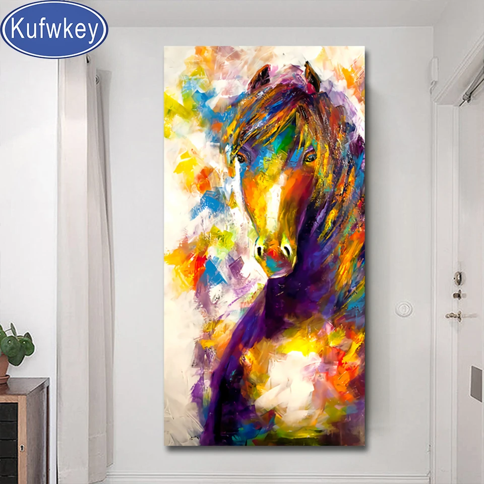 

diy 5 d diamond painting colorful horse diamond embroidery full drill crystal handmade puzzle mosaic animal room decor ,