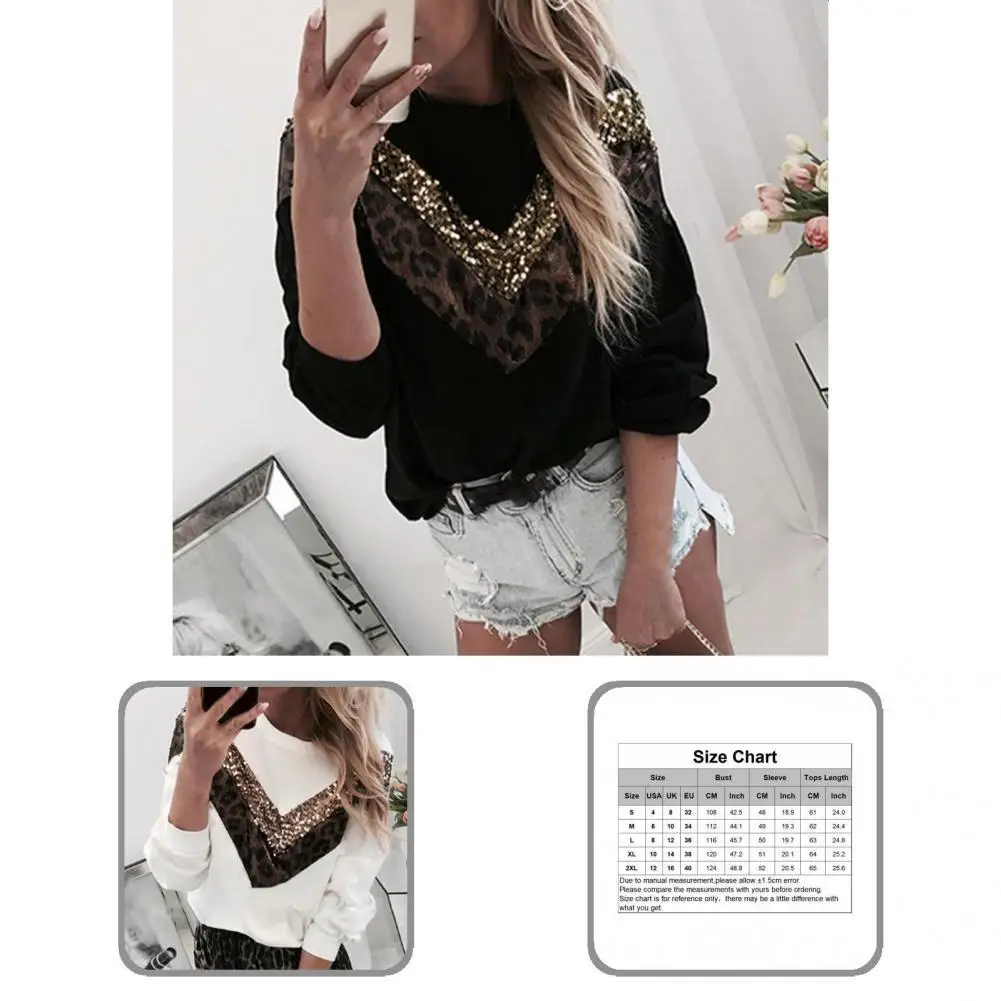 

Приятный для кожи Легкий свитшот с леопардовым принтом и блестками в стиле пэчворк уличная одежда