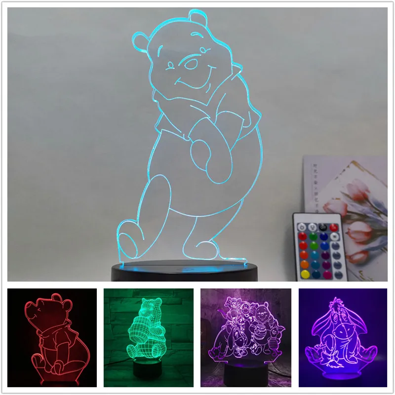3d-лампа Винни-Пух Disney светодиодный ночсветильник милая мультяшная лампа с