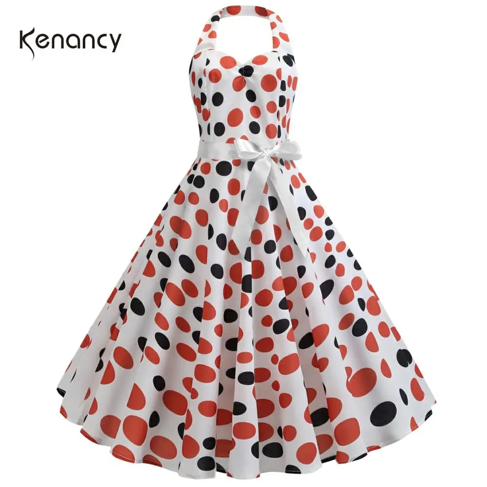 Женское винтажное платье в горошек с завышенной талией без рукавов|Женские